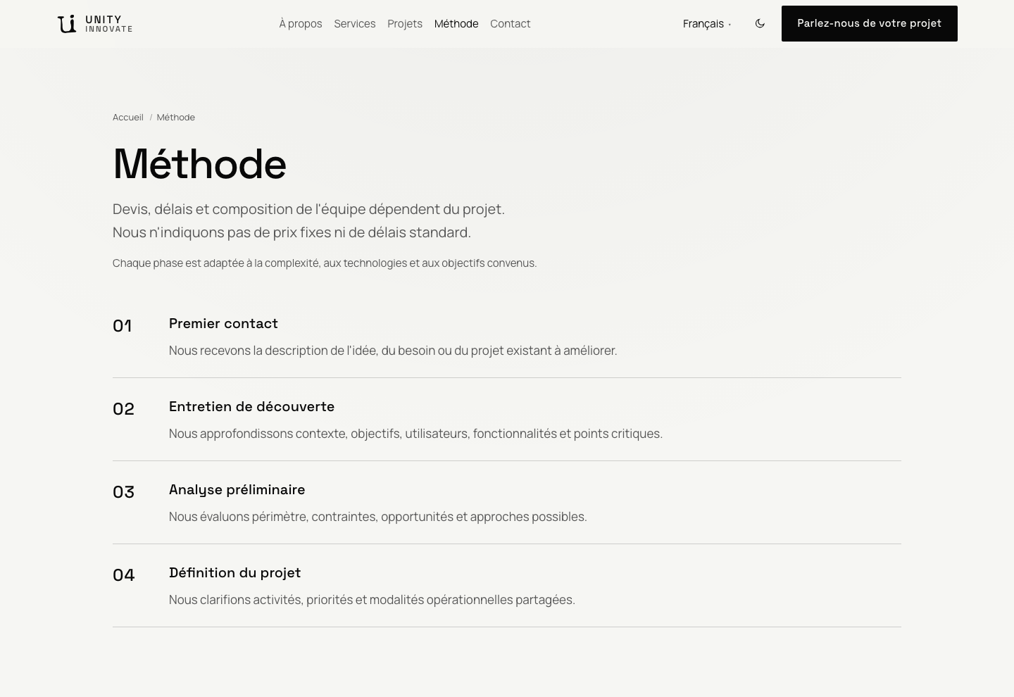 Page Méthode : titre, introduction et début de la séquence, à partir du premier contact.